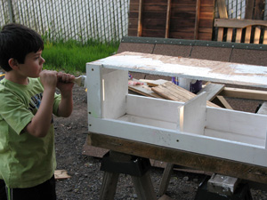 From there, I built a nesting box out of parts of cupboards from the 