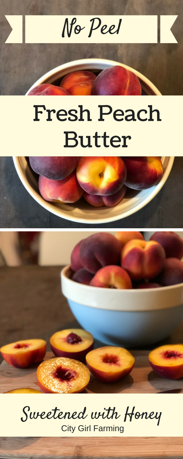 Have you wanted to try making fruit butter but thought it seemed too hard or didn't want to deal with all that peeling? You're in luck. This simple no-peel fresh peach butter is easy to make and tasty! And the best part? You don't have to PEEL anything! I made mine with honey to sweeten and cinnamon and ginger to spice it up, but you can personalize it completely to your own tastes.